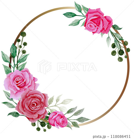 Isolated object-118. Roses wreath 3, watercolour illustration. Isolated object-118. Roses wreath 3, watercolour illustration. 118086451