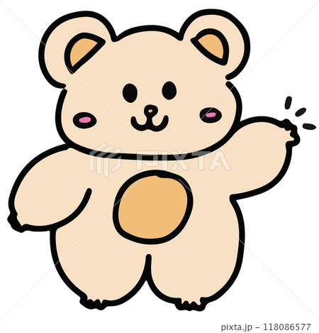 Hand drawn teddy bear for greeting card, animal, zoo, souvenir shop, stickers, cartoon character, comic, mascot, plush toy, kid doll, cute patches, shirt print, brooch, bear body shape, decoration 118086577