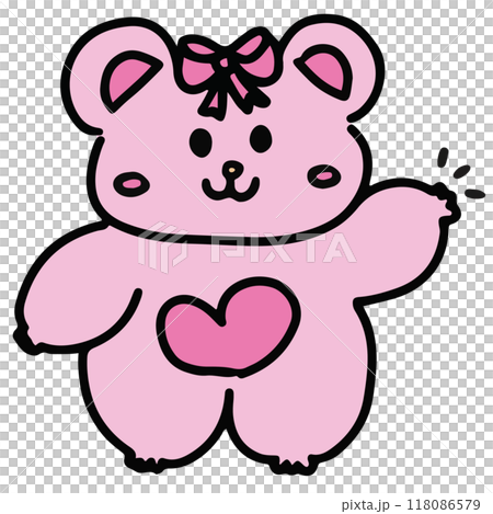 Hand drawn pink teddy bear for animal, zoo, souvenir shop, stickers, cartoon character, comic, mascot, plush toy, kid doll, cute patches, shirt print, brooch, bear body shape, decoration, icon 118086579