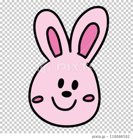 Hand drawn pink bunny for happy easter, animal, pet shop, vet, stickers, cartoon character, comic, mascot, plush toy, rabbit doll, cute patches, shirt print, brooch, pink element, icon 118086582