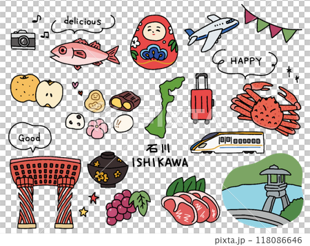 石川の手描きイラストセット 118086646