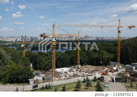 Kiev, Ukraine July 20, 2020: Construction of the monument to the Holodomor-genocide of 1932-1933 in Ukraine in Kiev 118087021