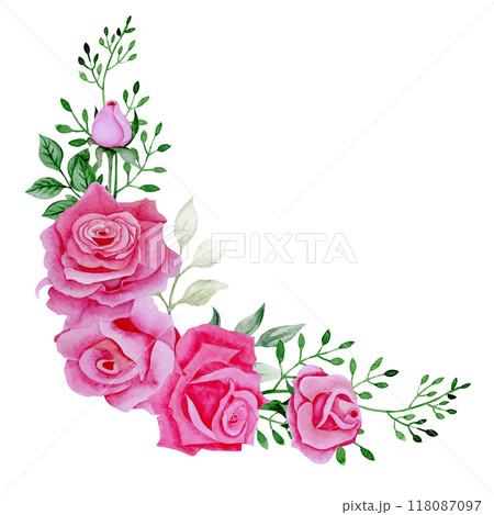 Isolated object-114. Roses wreath, watercolour illustration. 118087097