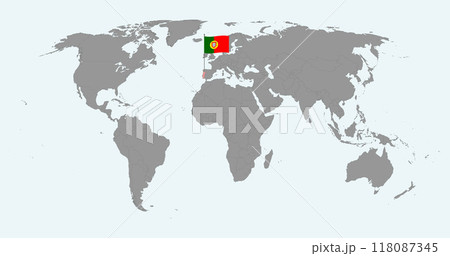 Pin map with Portugal flag on world map. Vector illustration. 118087345