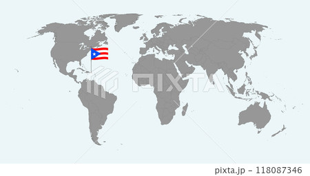 Pin map with Puerto Rico flag on world map. Vector illustration. 118087346