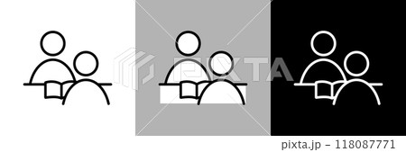 個別指導や面接、面談をするイラスト。シンプルな線画のベクターアイコン。 118087771
