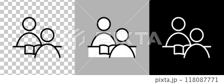 個別指導や面接、面談をするイラスト。シンプルな線画のベクターアイコン。 118087771