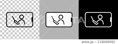 スマートフォンでオンライン授業を受けるイラスト。シンプルな線画のベクターアイコン。 スマートフォンでオンライン授業を受けるイラスト。シンプルな線画のベクターアイコン。 118088092