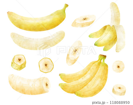 水彩で描いたバナナのイラストセット 水彩で描いたバナナのイラストセット 118088950