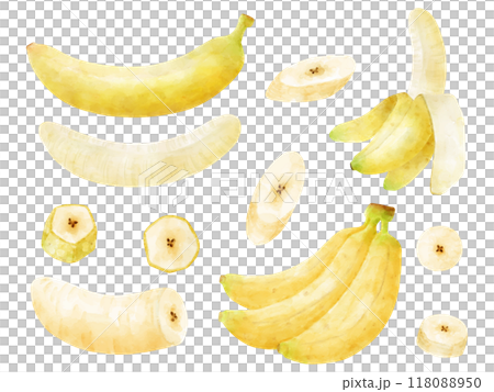 水彩で描いたバナナのイラストセット 水彩で描いたバナナのイラストセット 118088950