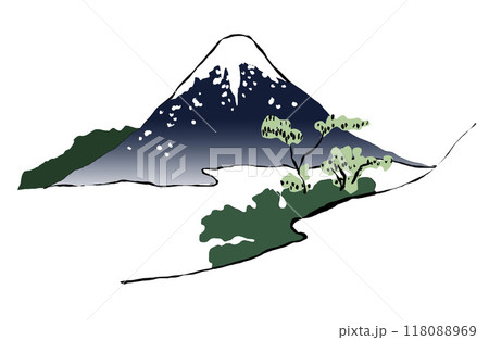 カラーの富士山の墨絵&浮世絵風の切り抜きイラスト カラーの富士山の墨絵&浮世絵風の切り抜きイラスト 118088969