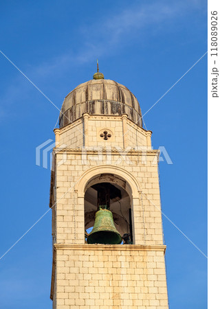 Dubrovnik Bell Tower on Luza Square at the end of the Stradun, main street of Old town in Dubrovnik, Croatia 118089026