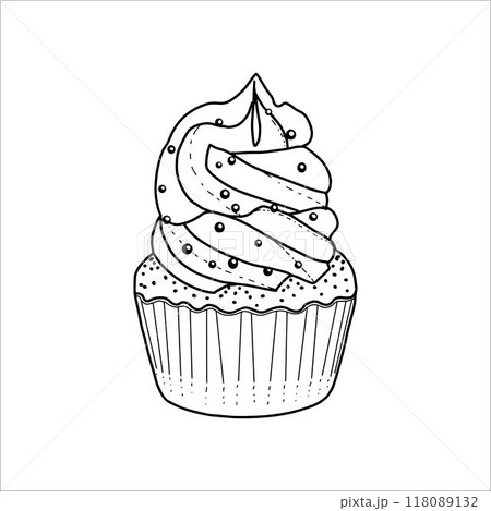Hand drawn cupcake with cream. Vector illustration Hand drawn cupcake with cream. Vector illustration 118089132
