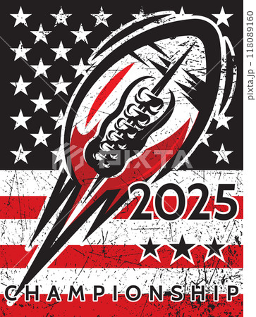 Advertising poster template on the theme of American football with ball on flag background 118089160