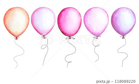 Pink balloons. Hand drawn watercolor illustration Pink balloons. Hand drawn watercolor illustration 118089220
