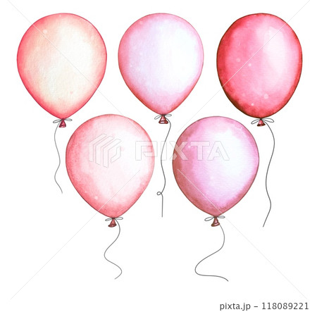 Red balloons. Hand drawn watercolor illustration 118089221