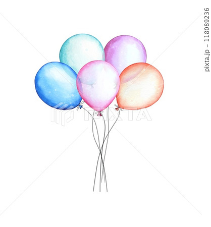 Blue pink balloons. Watercolor illustration 118089236