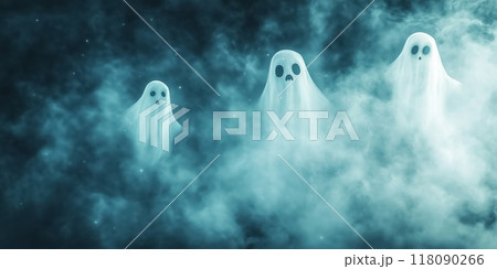 Ghosts floating in a spooky atmosphere for halloween night 118090266