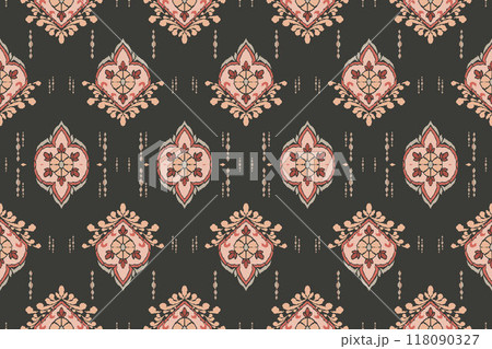 Ikat tribal Indian seamless pattern. Ethnic Aztec fabric carpet mandala ornament native boho chevron textile.Geometric African American oriental traditional vector illustrations. Embroidery style. 118090327