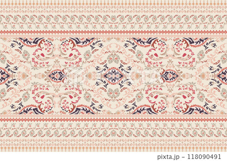 Ikat tribal Indian seamless pattern. Ethnic Aztec fabric carpet mandala ornament native boho chevron textile.Geometric African American oriental traditional vector illustrations. Embroidery style. 118090491