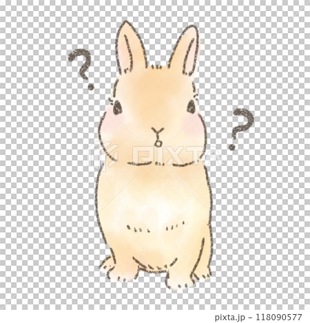前を向いてはてなマークを浮かべる可愛いうさぎのデフォルメイラスト 線画 118090577