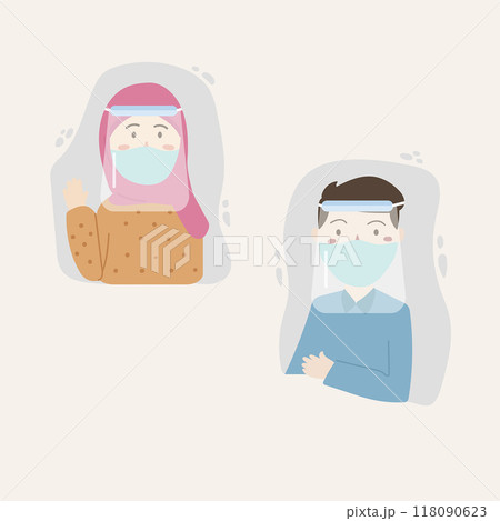 People using face shield and mask People using face shield and mask 118090623