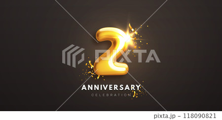 Second anniversary celebration. 3d golden number 2 118090821