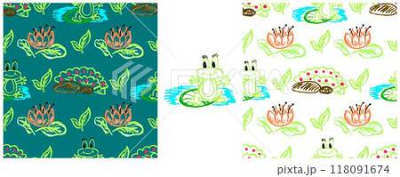 Children's drawings with wax crayons. Set Print 118091674