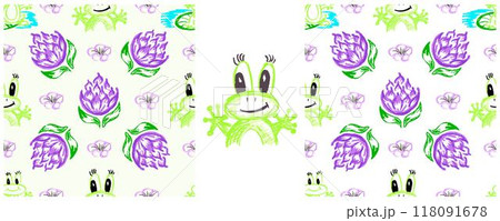 Children's drawings with wax crayons. Set Print 118091678