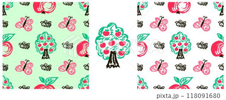 Children's drawings with wax crayons. Set Print 118091680