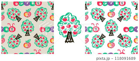 Children's drawings with wax crayons. Set Print 118091689