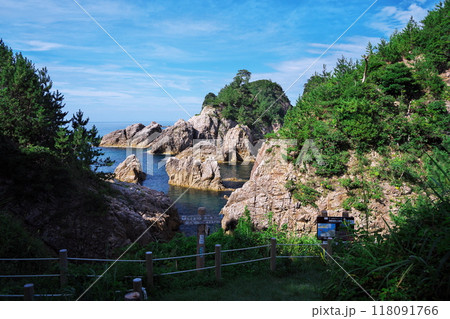 夏の鳥取県浦富海岸 鴨ヶ磯の遊歩道 夏の鳥取県浦富海岸 鴨ヶ磯の遊歩道 118091766