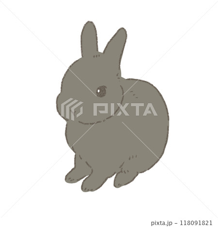 正面を向いて座る黒いウサギのデフォルメイラスト 線画 118091821