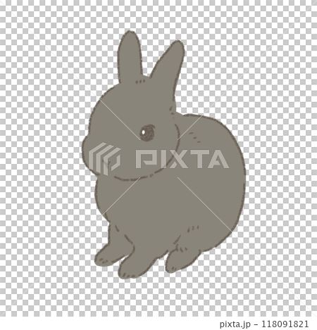 正面を向いて座る黒いウサギのデフォルメイラスト 線画 118091821