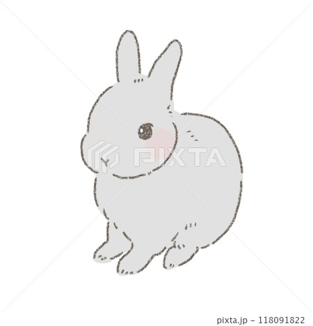 正面を向いて座るグレーのウサギのデフォルメイラスト 線画 正面を向いて座るグレーのウサギのデフォルメイラスト 線画 118091822