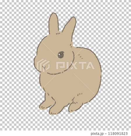 A deformed illustration of a brown rabbit sitting facing forward, line drawing A deformed illustration of a brown rabbit sitting facing forward, line drawing 118091823