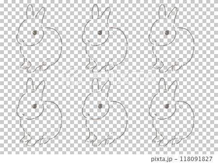 Deformed illustration of a rabbit sitting facing forward Line drawing Deformed illustration of a rabbit sitting facing forward Line drawing 118091827