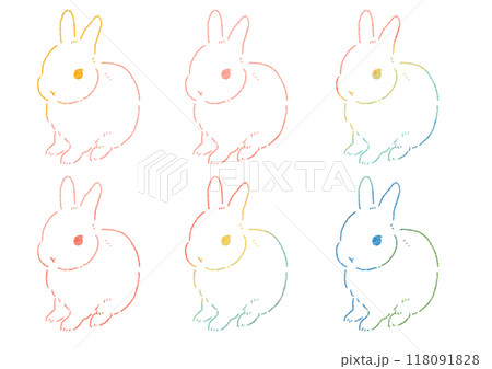 正面を向いて座るウサギのデフォルメイラスト 線画 正面を向いて座るウサギのデフォルメイラスト 線画 118091828