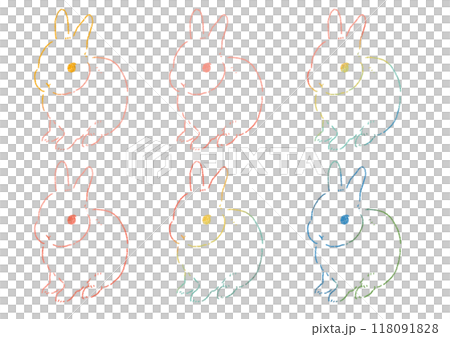 Deformed illustration of a rabbit sitting facing forward Line drawing 118091828
