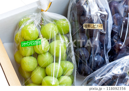 ピオーネとシャインマスカットの箱詰め（袋入り） 118092356