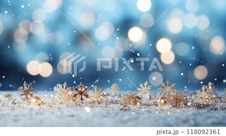 Christmas, New Year winter golden lights festive bokeh sparkling background 118092361
