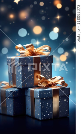 Christmas, New Year gift boxes holiday celestial cosmic background, copy space 118092372