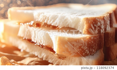 Loaf of crusty rustic bread, freshly baked and sliced, flour dusted 118092374