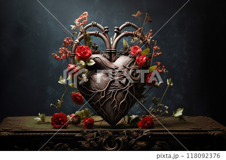 Valentines Day background. Gothic still life scene with rich flowers 118092376