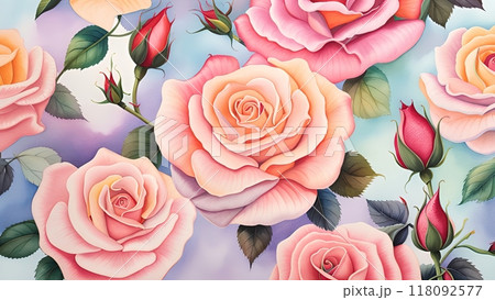 the image of a digital painting of a floral pattern with roses the image of a digital painting of a floral pattern with roses 118092577