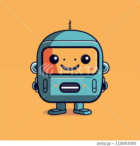 Cute Cartoon Robot Smiling on Orange Background 118093095