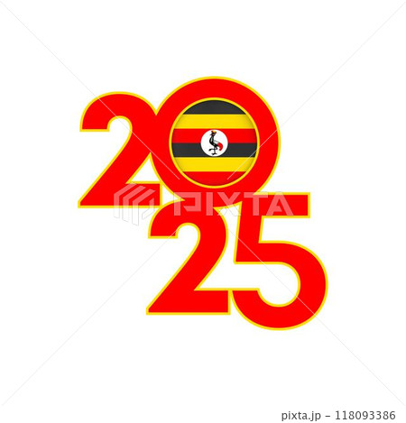 2025 banner with Uganda flag inside. Vector illustration. 118093386