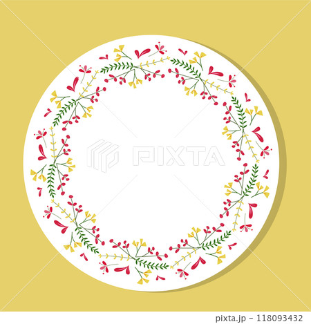 Circle wildflower wreath. botanical frame featuring summer field flowers and greenery. 118093432