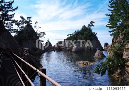 夏の鳥取県浦富海岸 鴨ヶ磯の遊歩道 夏の鳥取県浦富海岸 鴨ヶ磯の遊歩道 118093455