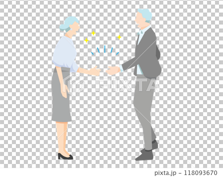 握手をする男女ー交渉成立ー契約ー成功ービジネスパーソン男女全身横向きーシンプルベクターイラスト素材 握手をする男女ー交渉成立ー契約ー成功ービジネスパーソン男女全身横向きーシンプルベクターイラスト素材 118093670